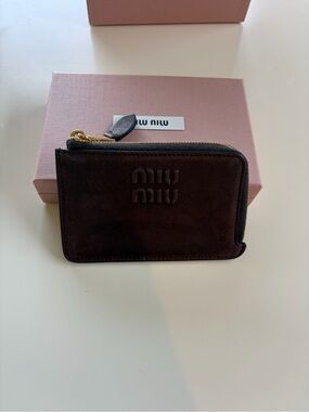 Miu Miu Brown Leather Nappa Embossed Zip Card Holder